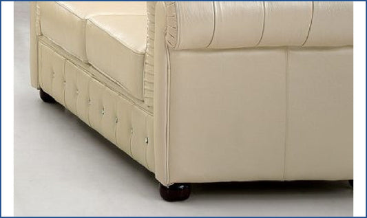 2-Seater Tufted Back Leather Sofa in Ivory
