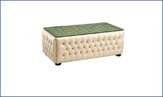 2-Seater Tufted Back Leather Sofa in Ivory