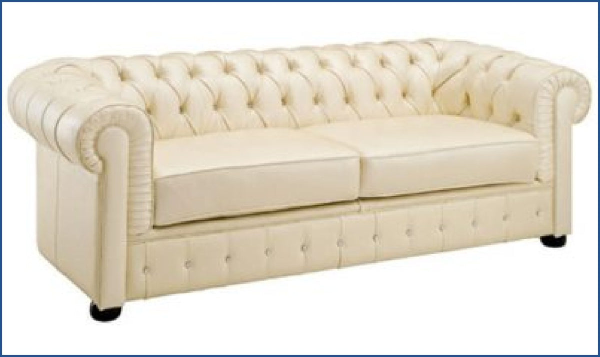 2-Seater Tufted Back Leather Sofa in Ivory