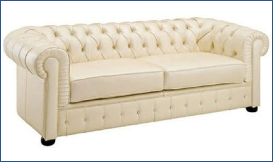 2-Seater Tufted Back Leather Sofa in Ivory