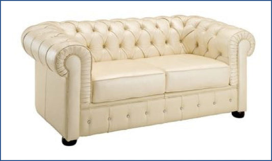 2-Seater Tufted Back Leather Sofa in Ivory