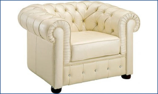 2-Seater Tufted Back Leather Sofa in Ivory