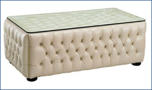 2-Seater Tufted Back Leather Sofa in Ivory