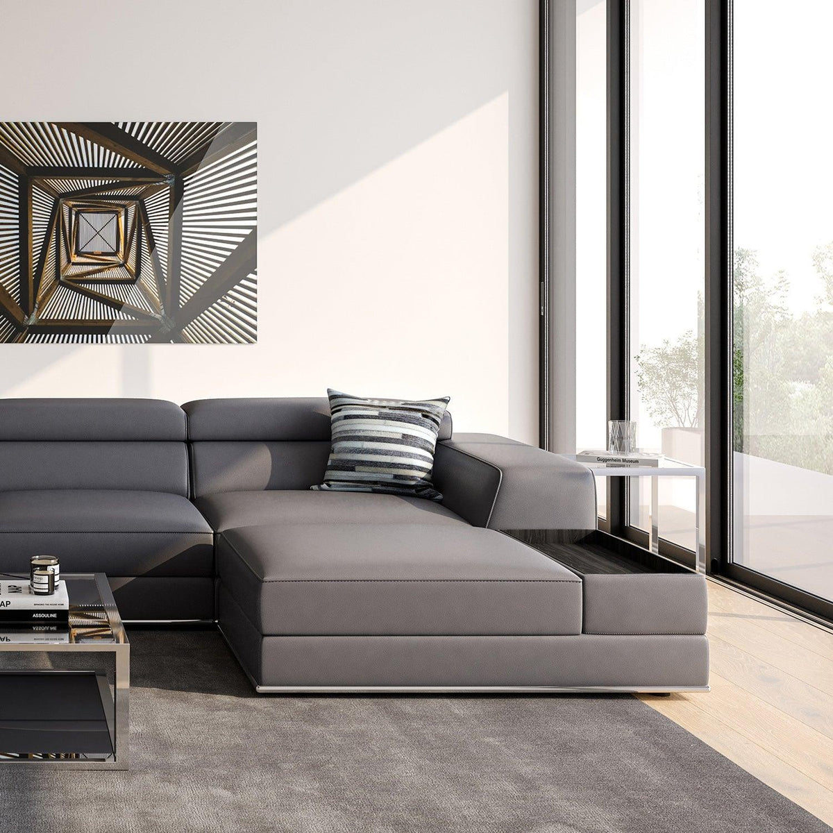Ottoman in Elephant Gray with Soft Velvet Fabric