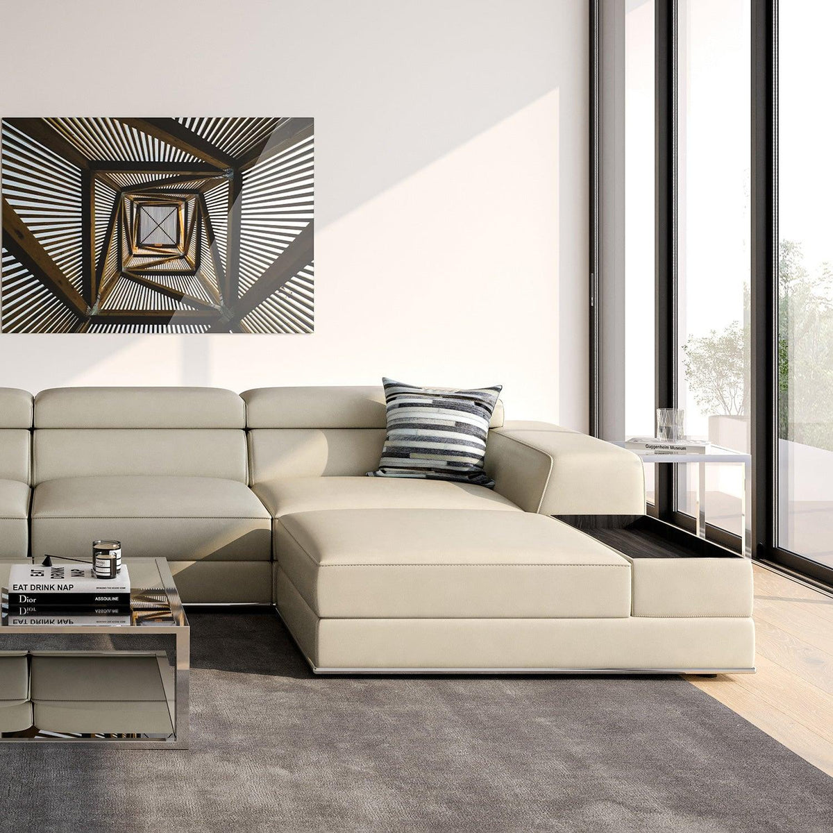 Ottoman Light Gray with Button Tufted Design