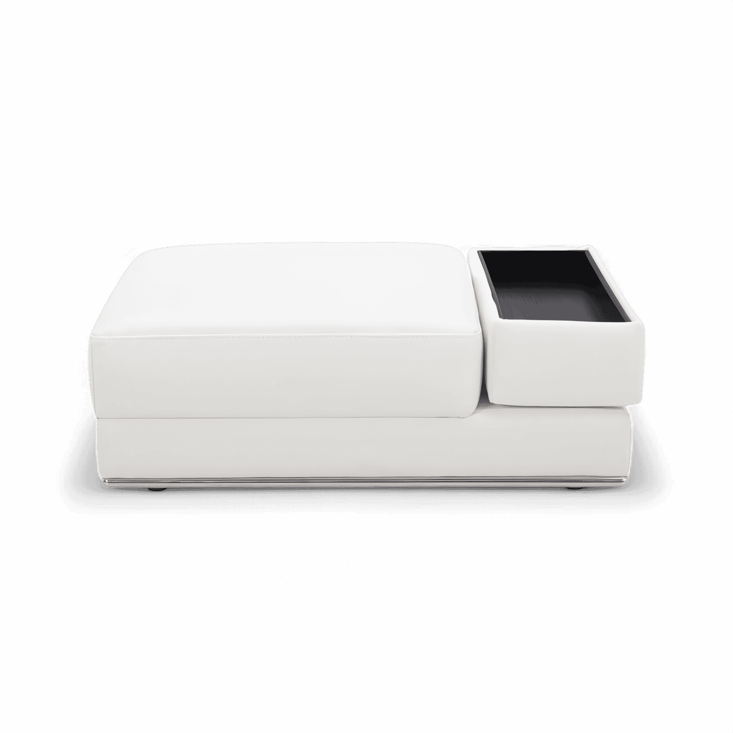 Ottoman in White Fabric with Elegant Stitching