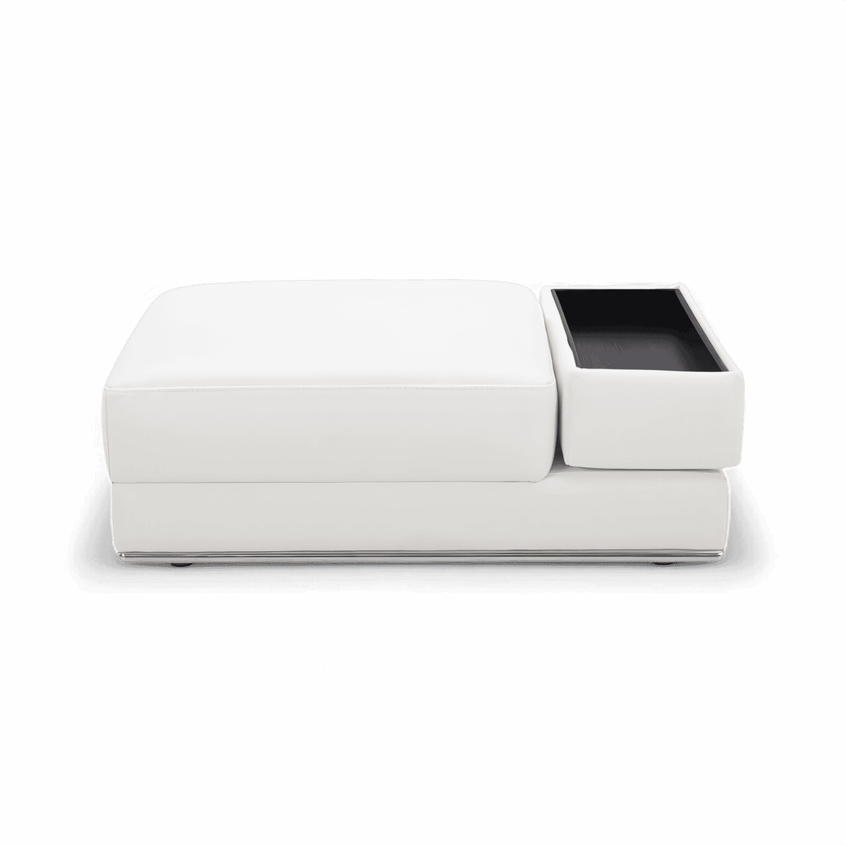Ottoman in White Fabric with Elegant Stitching