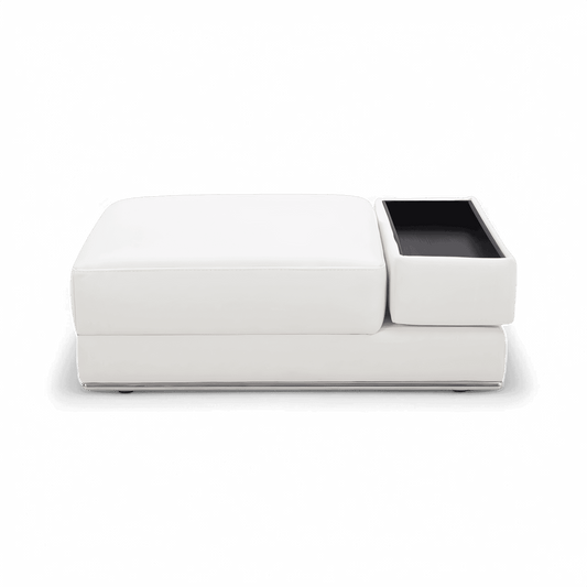 Ottoman in White Fabric with Elegant Stitching