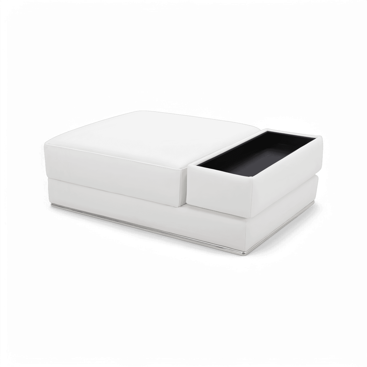 Ottoman in White Fabric with Elegant Stitching