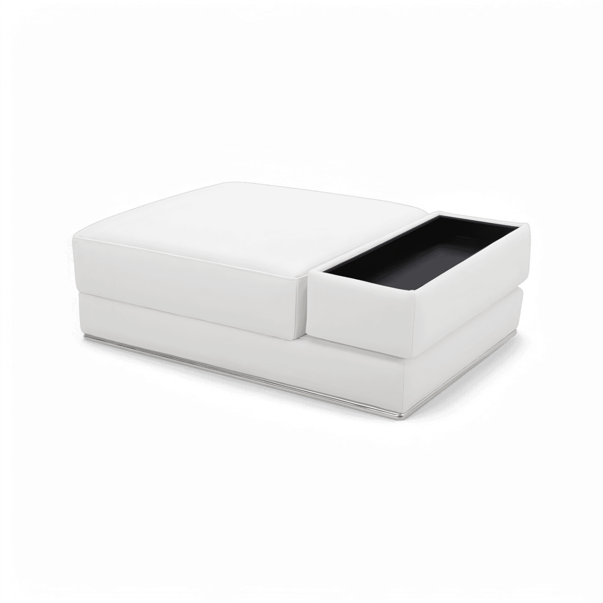 Ottoman in White Fabric with Elegant Stitching