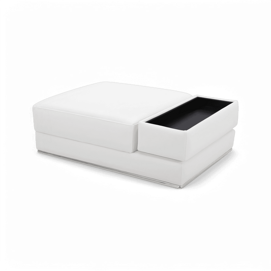 Ottoman in White Fabric with Elegant Stitching