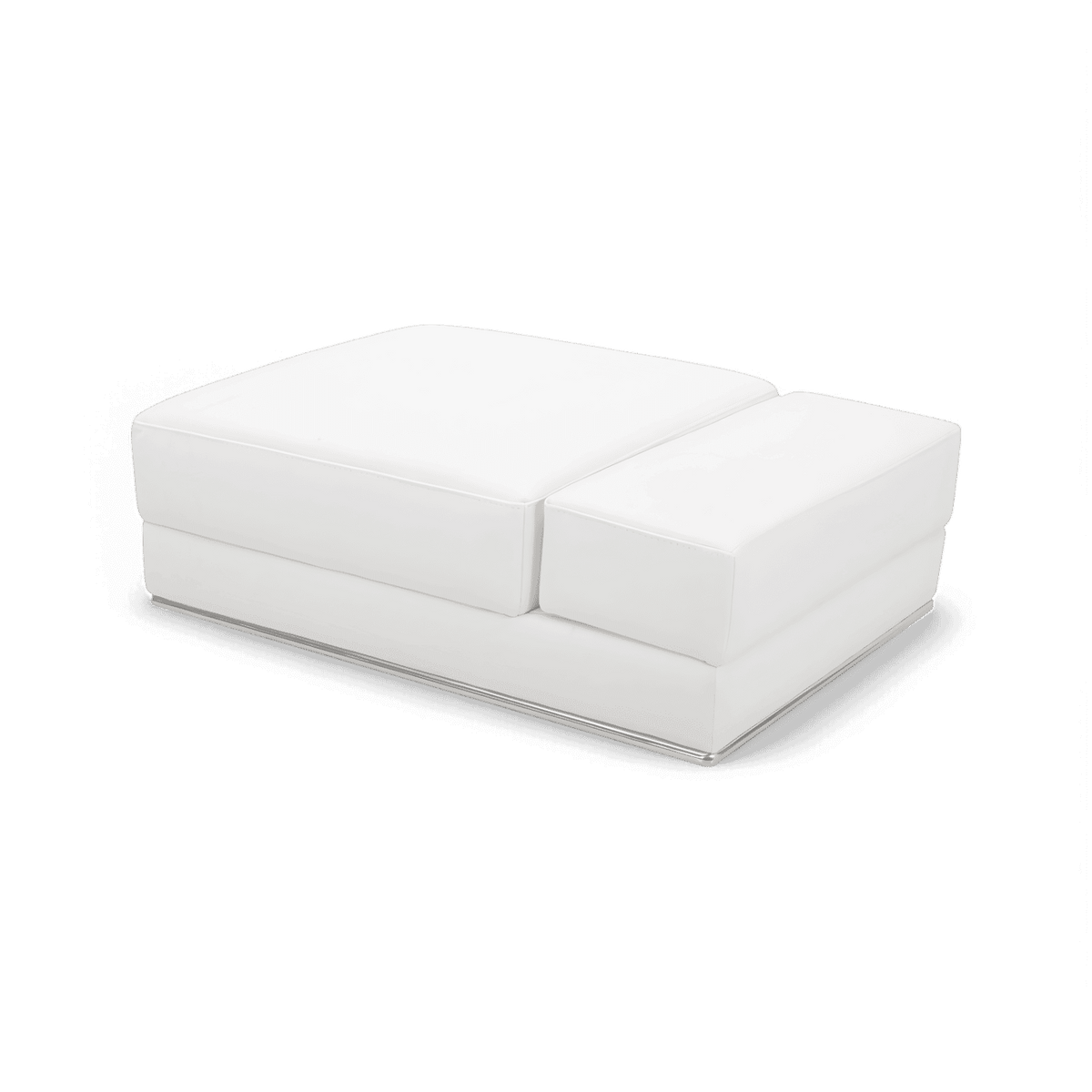 Ottoman in White Fabric with Elegant Stitching