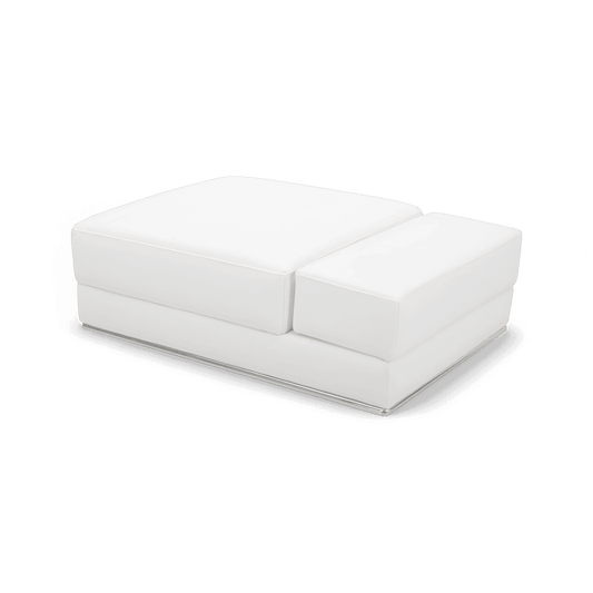 Ottoman in White Fabric with Elegant Stitching