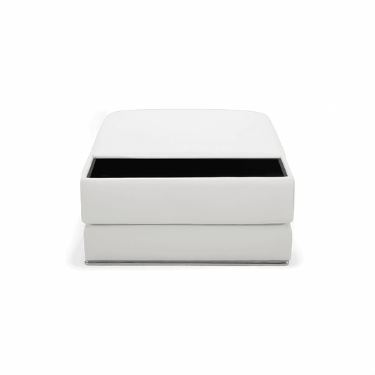 Ottoman in White Fabric with Elegant Stitching