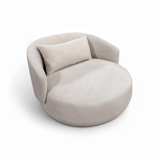 Loveseat in Cream Fabric with Curved Arms