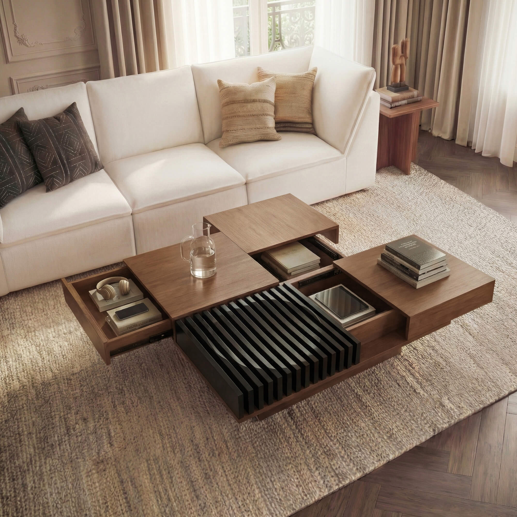 Ari Coffee Table with Modular Hidden Storage Compartment