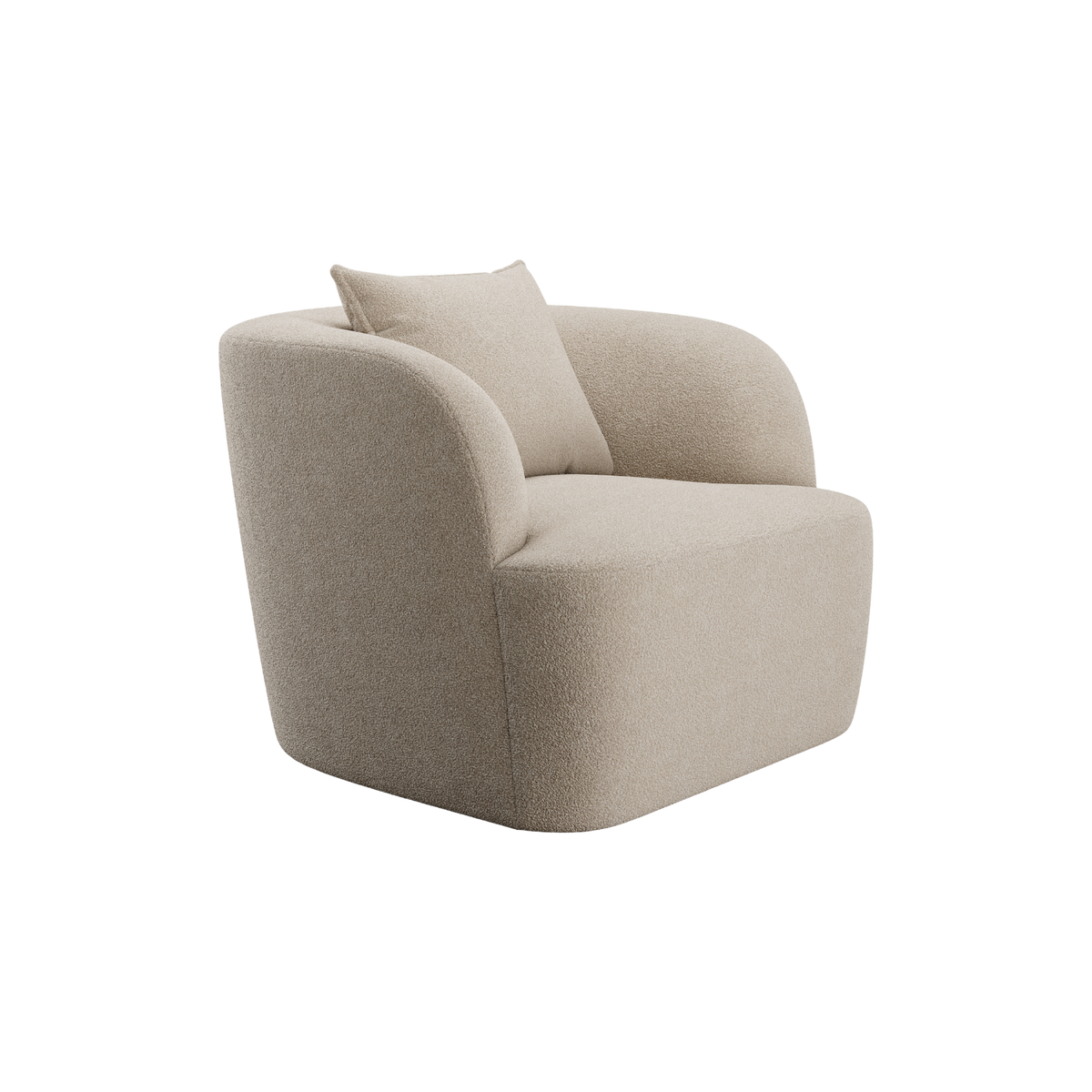 Lounge Chair in Greige Boucle with Curved Back