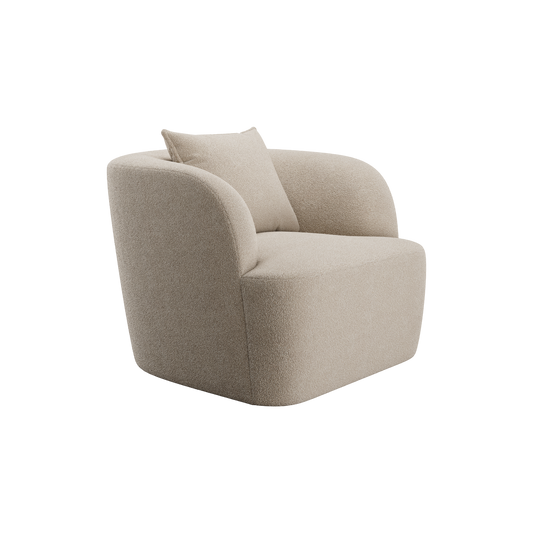 Lounge Chair in Greige Boucle with Curved Back