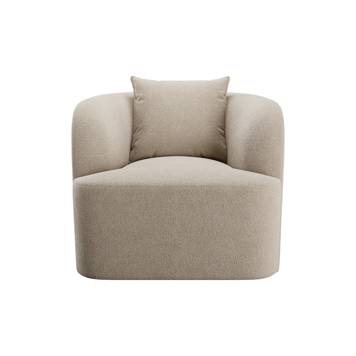 Lounge Chair in Greige Boucle with Curved Back