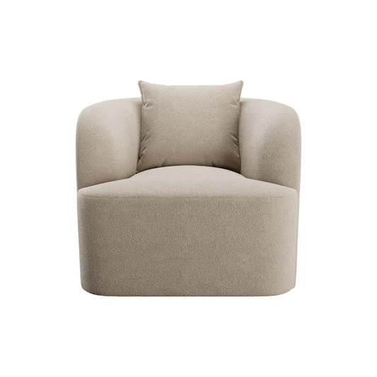 Lounge Chair in Greige Boucle with Curved Back