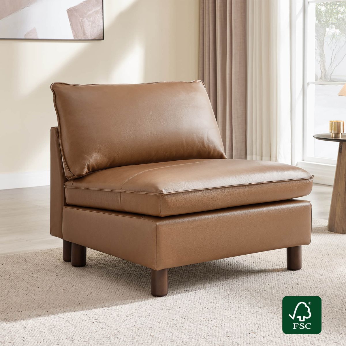 Armless Chair in Soft Fabric with Minimalist Design