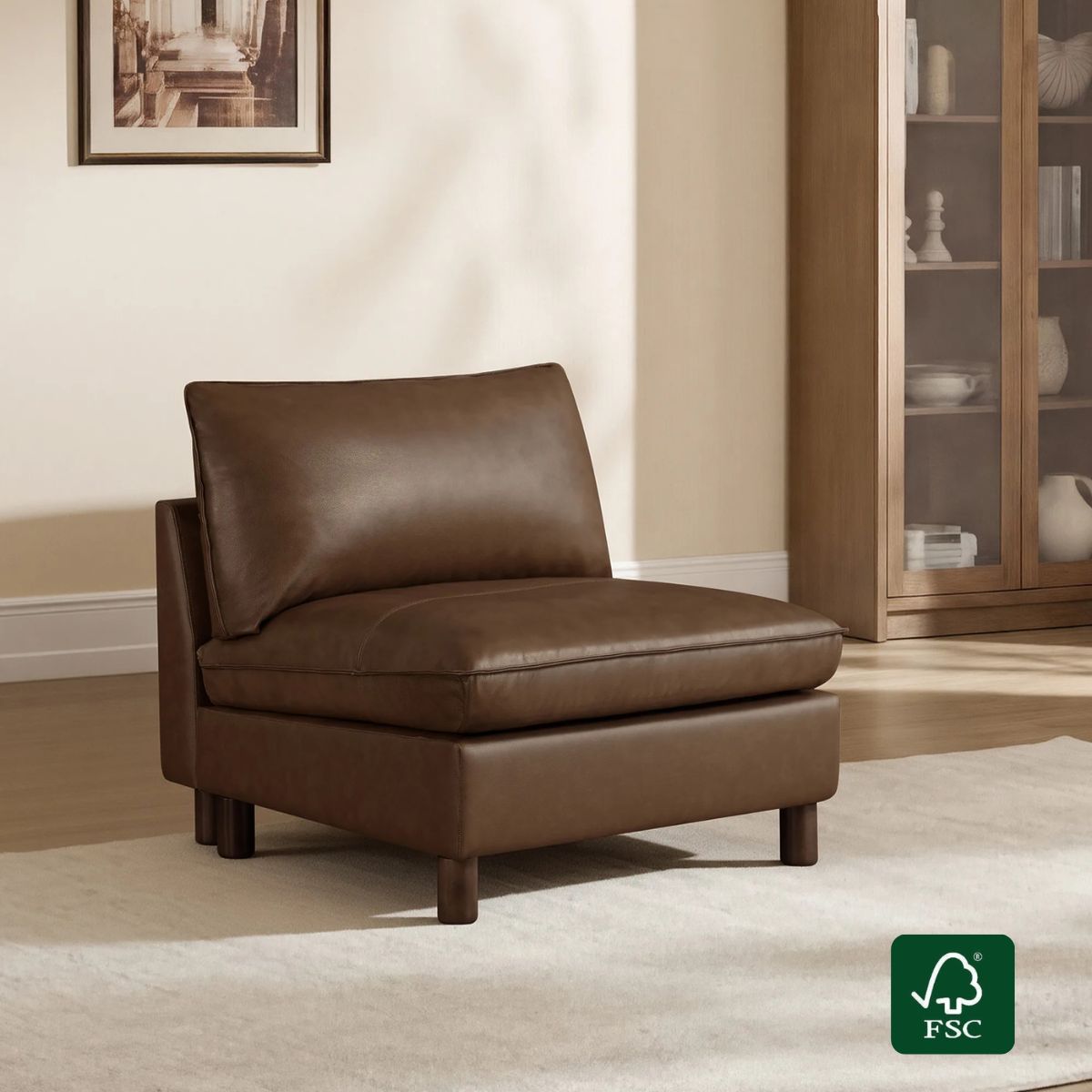 Armless Chair in Soft Fabric with Minimalist Design