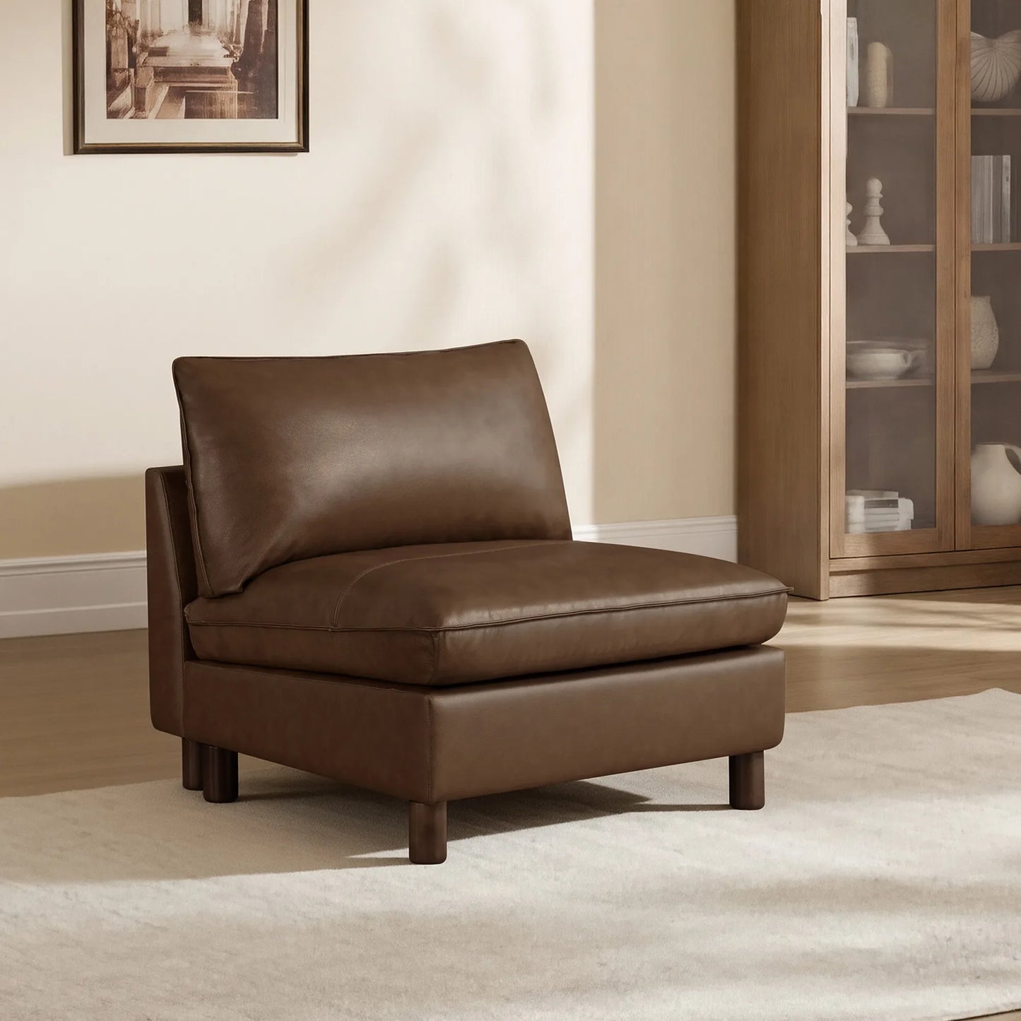Armless Chair in Soft Fabric with Minimalist Design