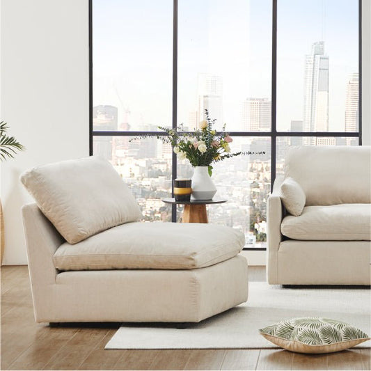 Armless Ottoman Chair with Soft Fabric Upholstery