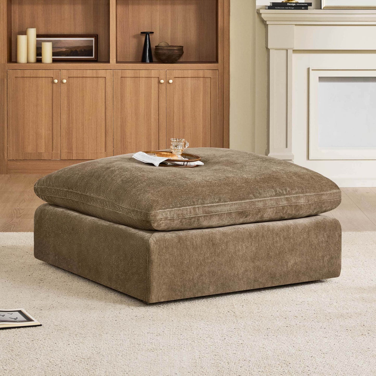 Armless Ottoman Chair with Soft Fabric Upholstery