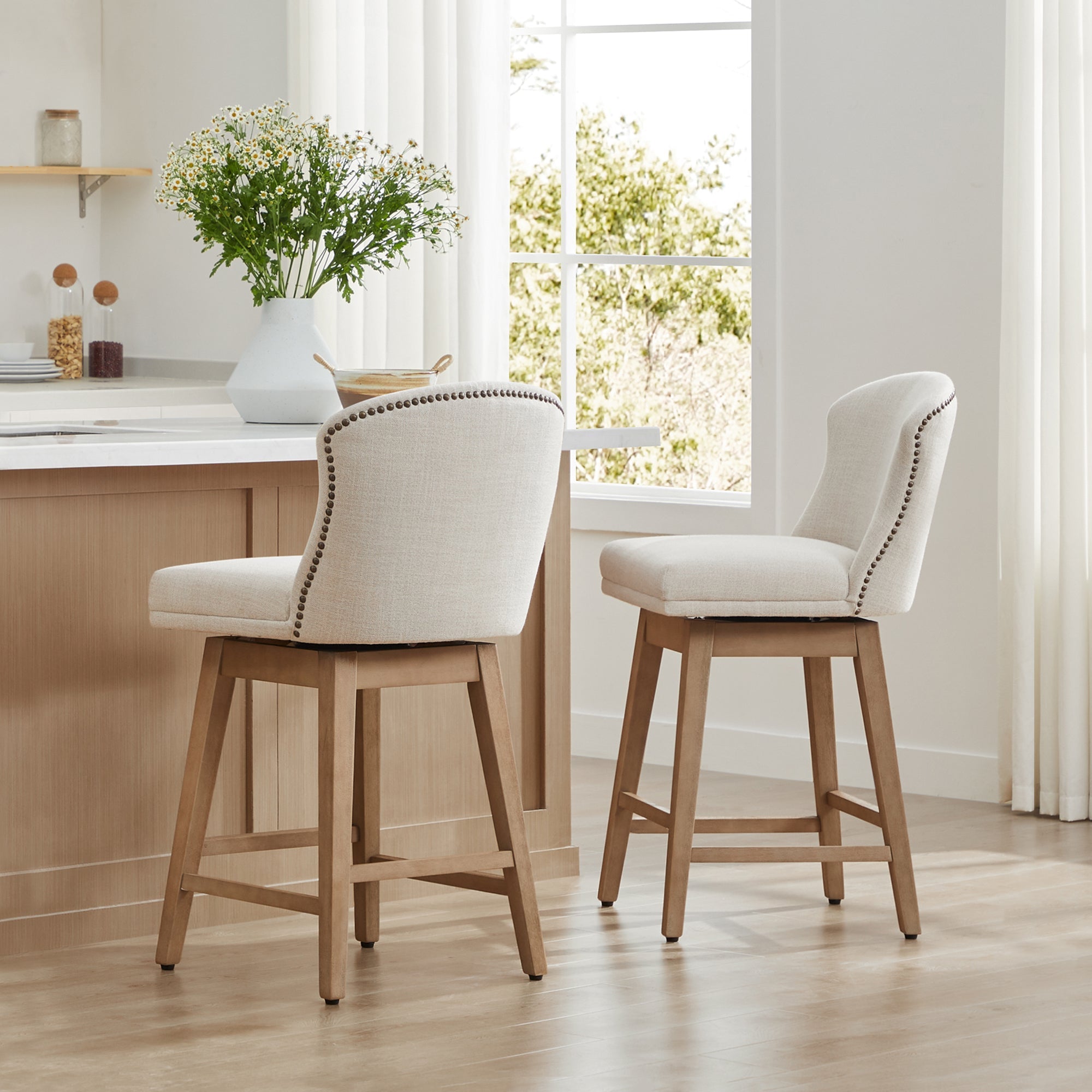 Avery Swivel Counter Stool with Wooden Seat
