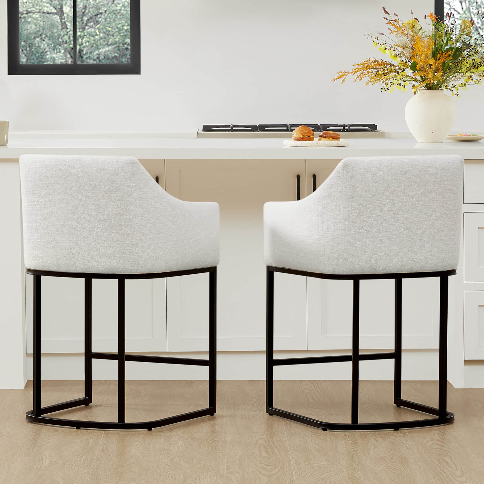 Barrel Counter Stools in Soft Velvet - Set of 2