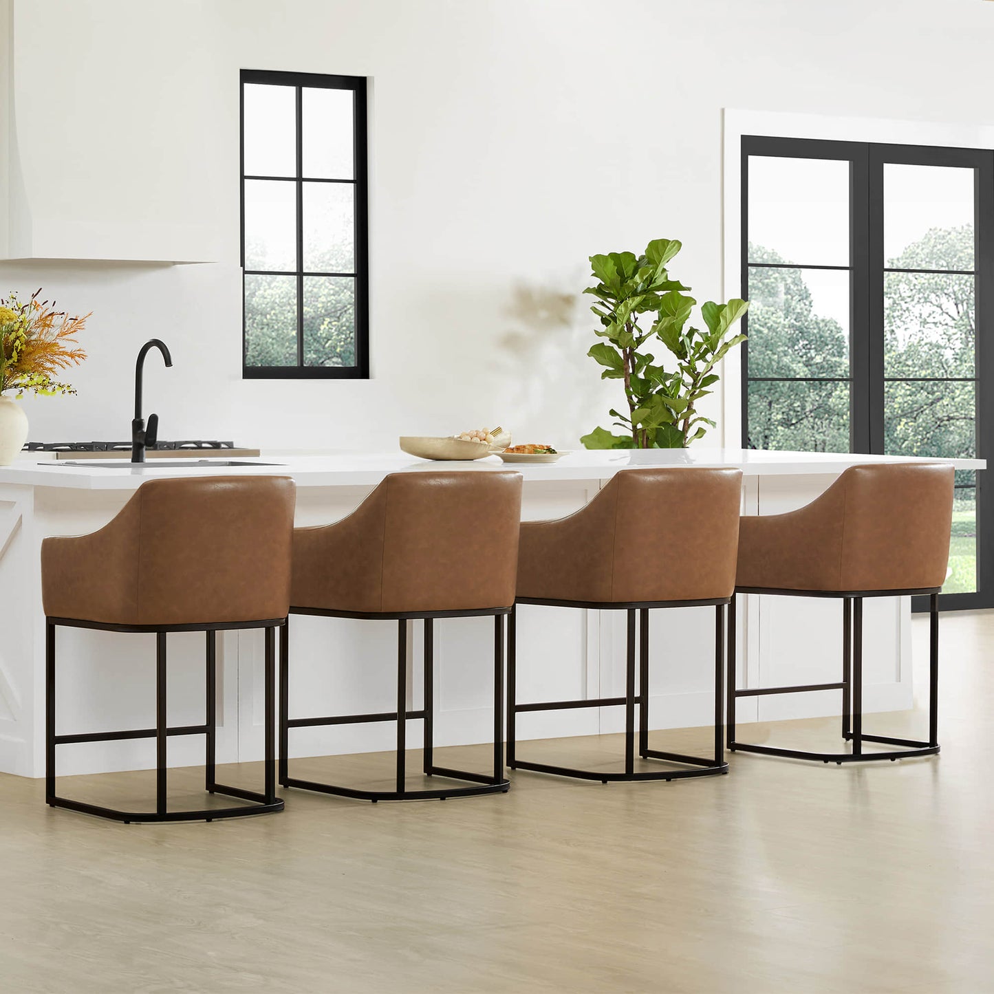 Barrel Counter Stools in Soft Velvet - Set of 2