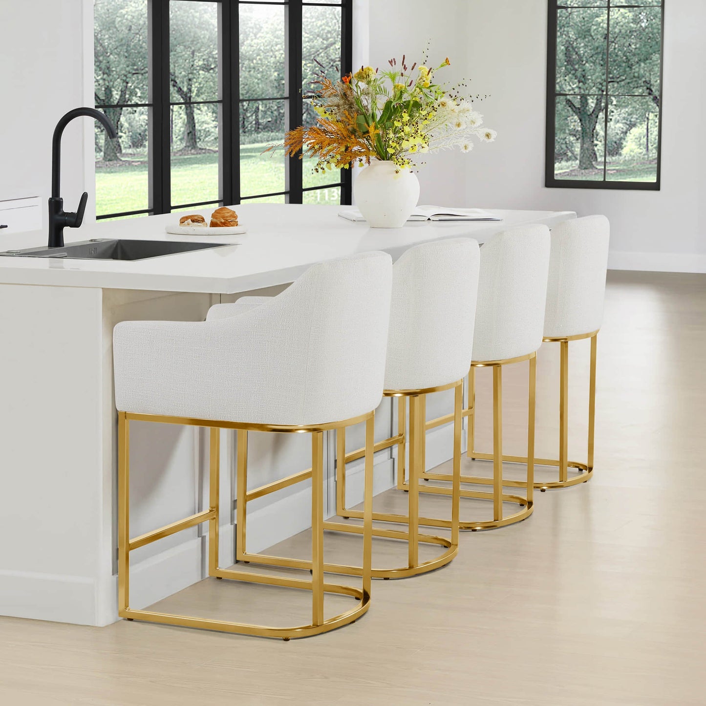 Barrel Counter Stools in Soft Velvet - Set of 2