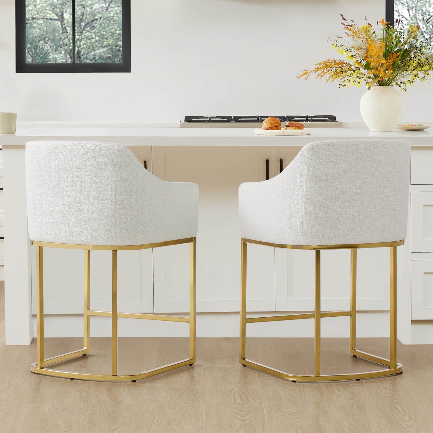 Barrel Counter Stools in Soft Velvet - Set of 2