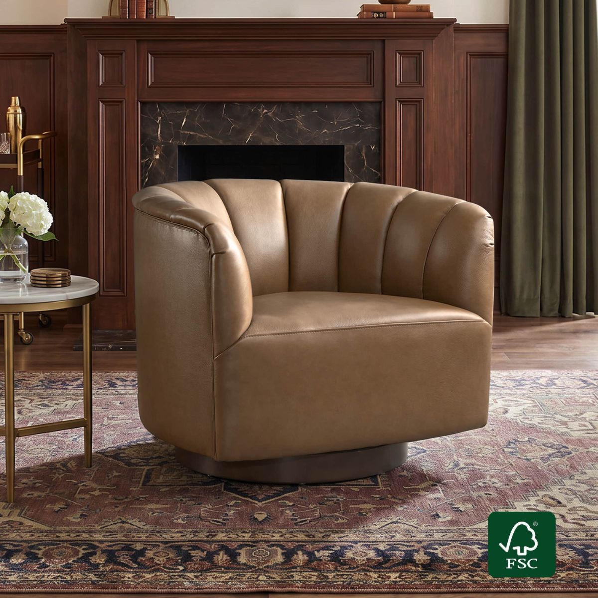 Barrel Swivel Accent Chair with Channel Stitching