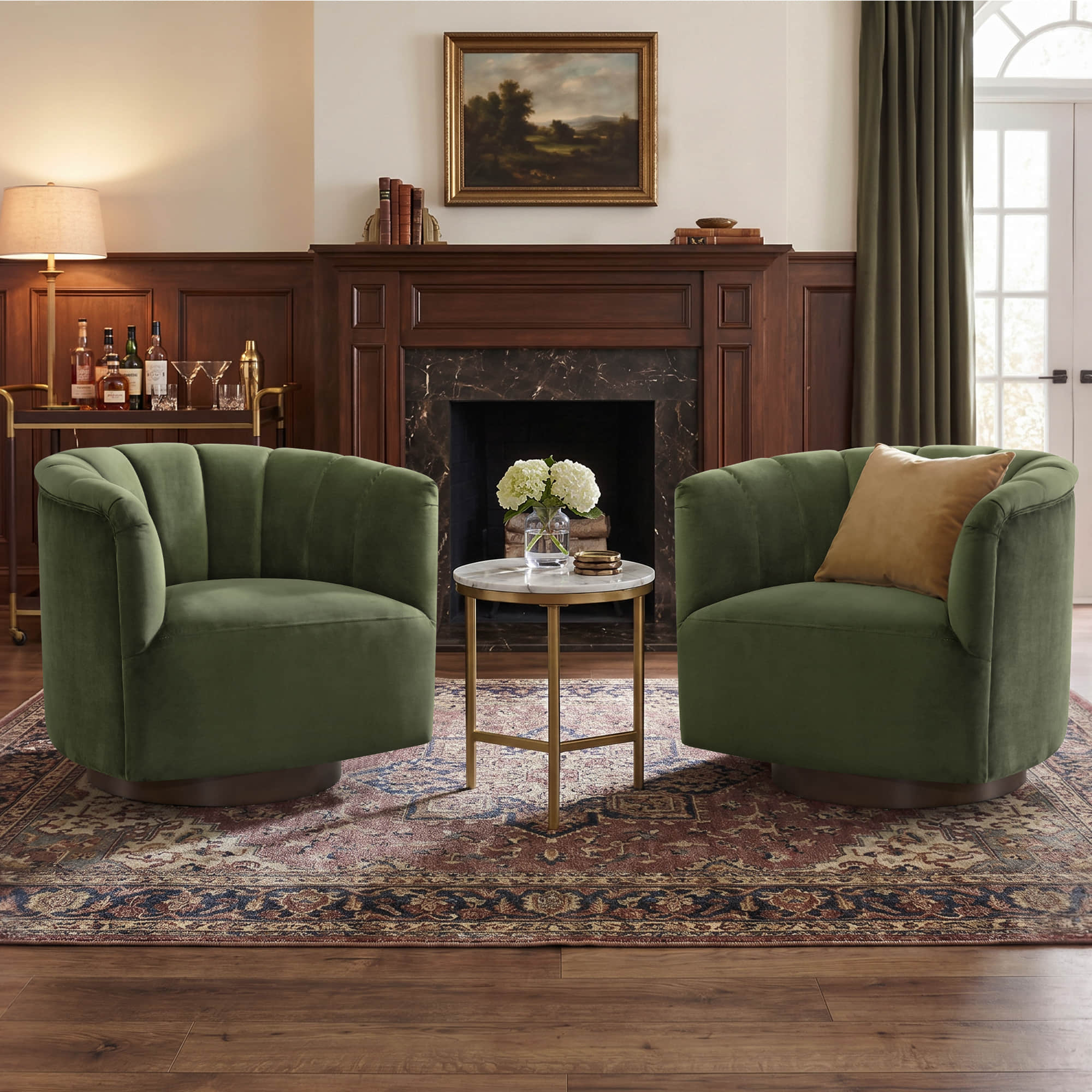 Barrel Swivel Accent Chair with Channel Stitching
