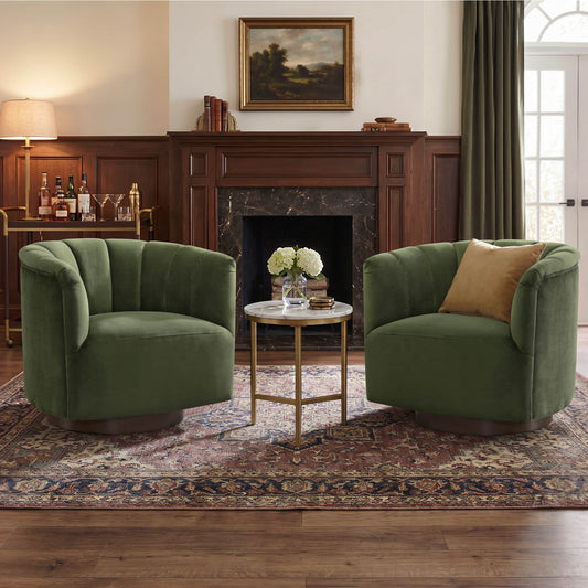 Barrel Swivel Accent Chair with Channel Stitching