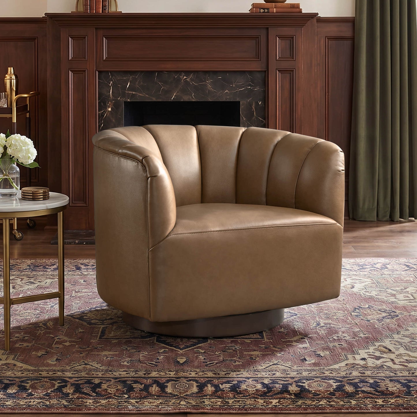 Barrel Swivel Accent Chair with Channel Stitching