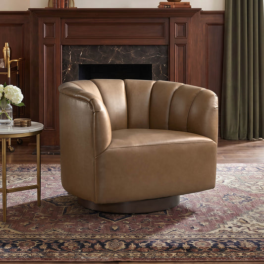 Barrel Swivel Accent Chair with Channel Stitching