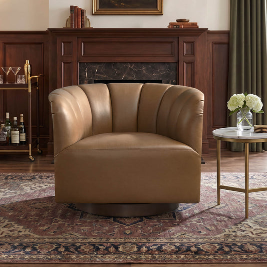 Barrel Swivel Accent Chair with Channel Stitching