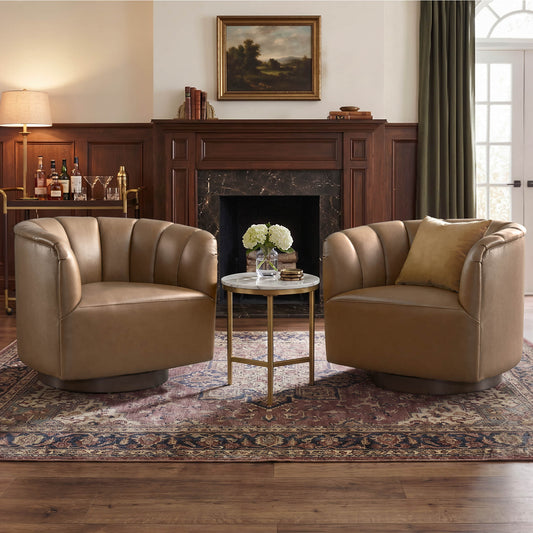 Barrel Swivel Accent Chair with Channel Stitching