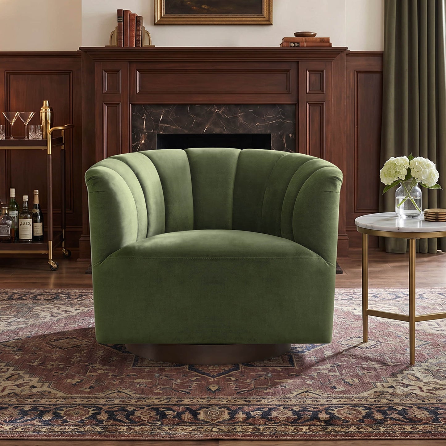 Barrel Swivel Accent Chair with Channel Stitching