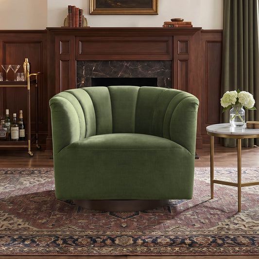 Barrel Swivel Accent Chair with Channel Stitching
