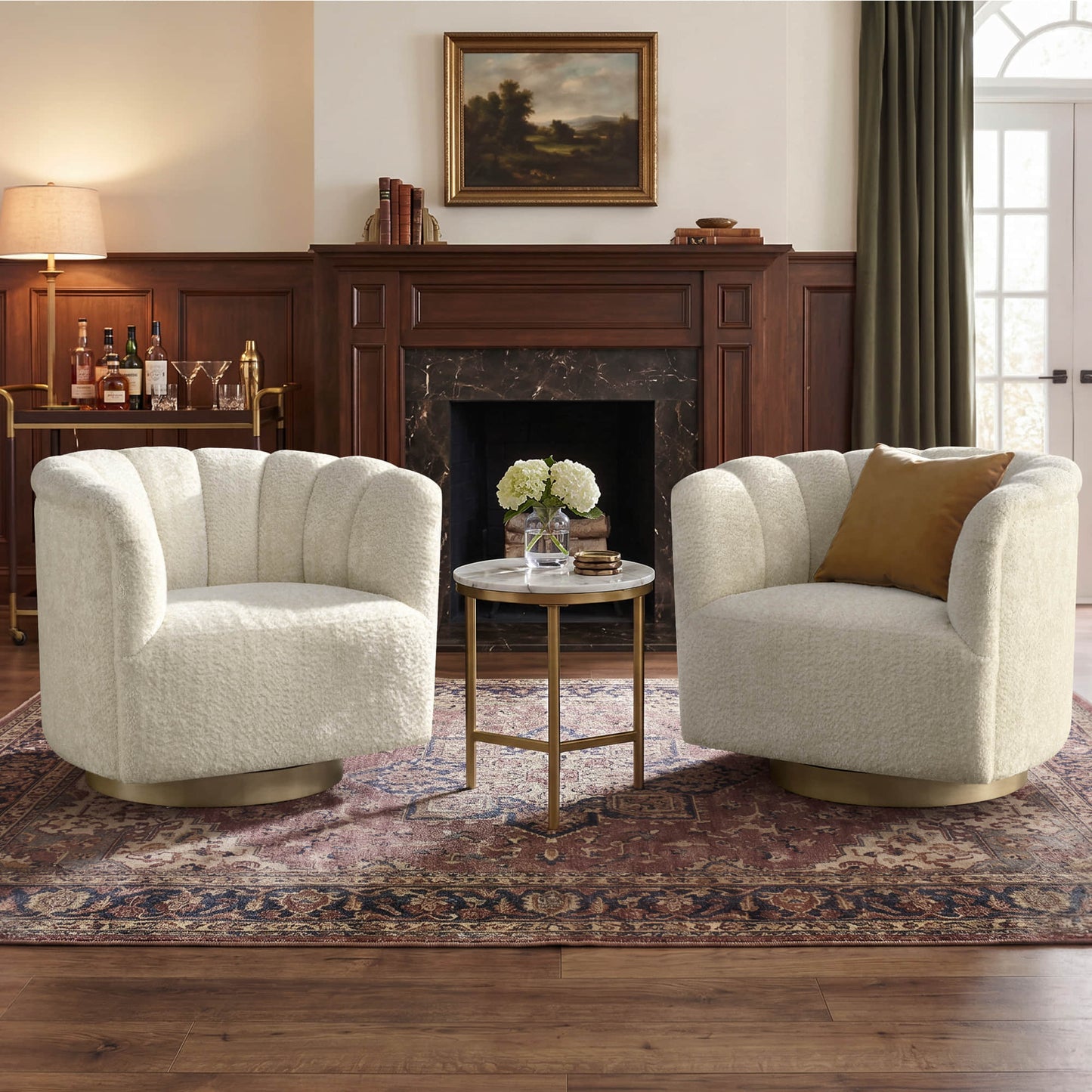 Barrel Swivel Accent Chair with Channel Stitching