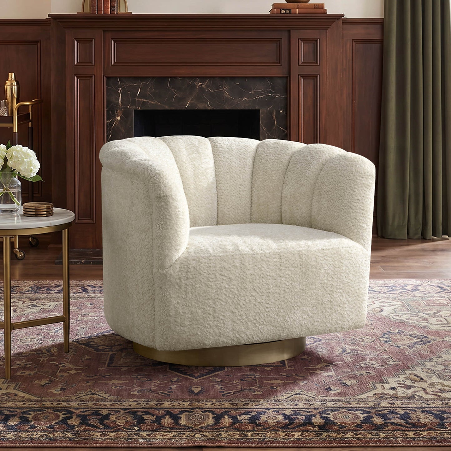 Barrel Swivel Accent Chair with Channel Stitching