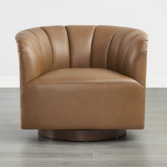 Barrel Swivel Accent Chair with Channel Stitching