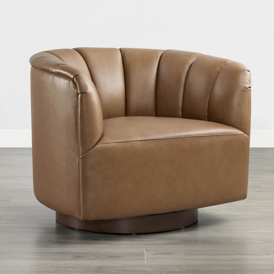 Barrel Swivel Accent Chair with Channel Stitching