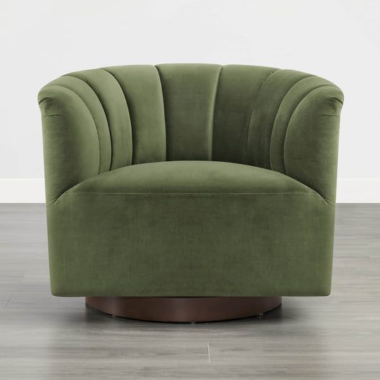 Barrel Swivel Accent Chair with Channel Stitching