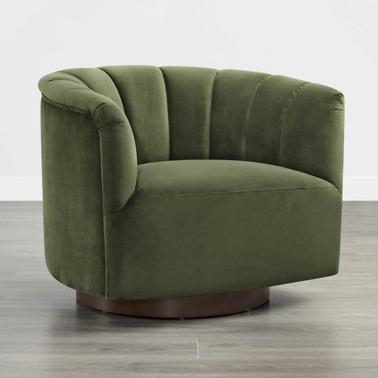 Barrel Swivel Accent Chair with Channel Stitching
