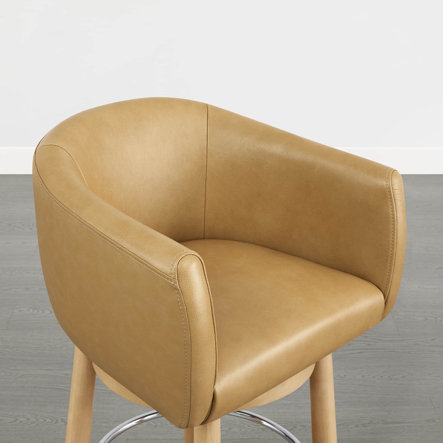 Barrel Swivel Bar Stool in Genuine Leather, Set of 2